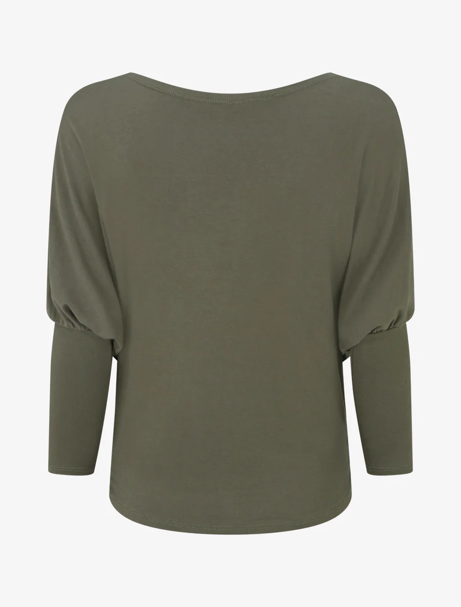 Soepelvallend top met 3/4 vleermuismouwen - Kaki - Image 2
