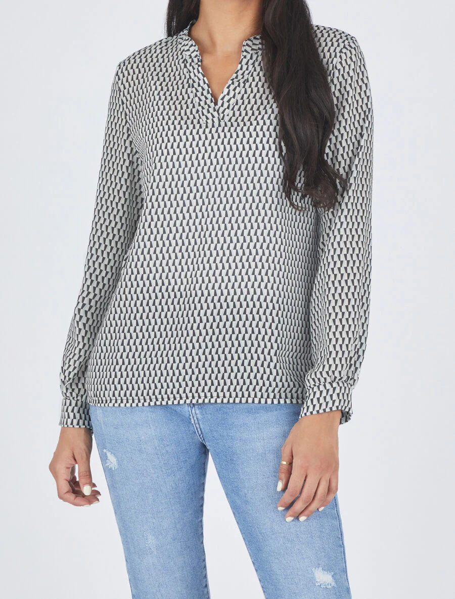 Soepelvallende blouse met grafische print - Zwart - Image 4