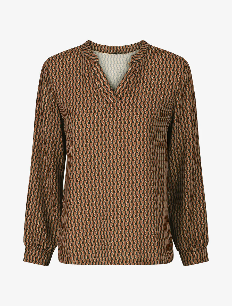 Soepelvallende blouse met grafische print - Kameel