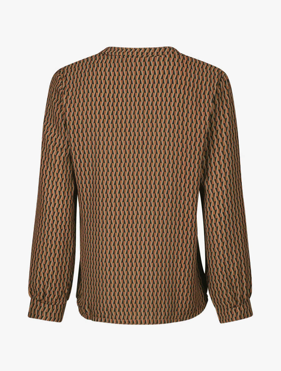 Soepelvallende blouse met grafische print - Kameel - Image 2