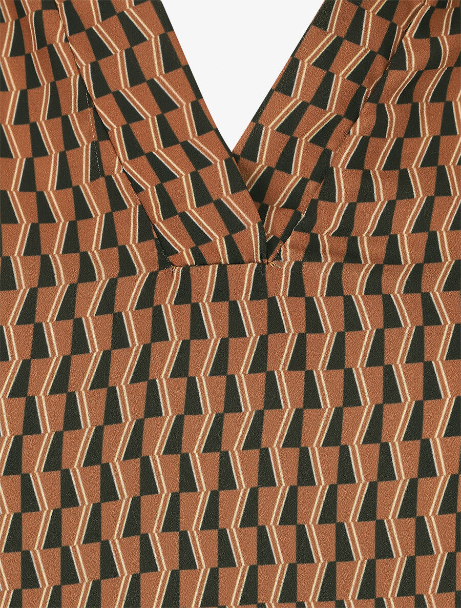 Soepelvallende blouse met grafische print - Kameel - Image 3