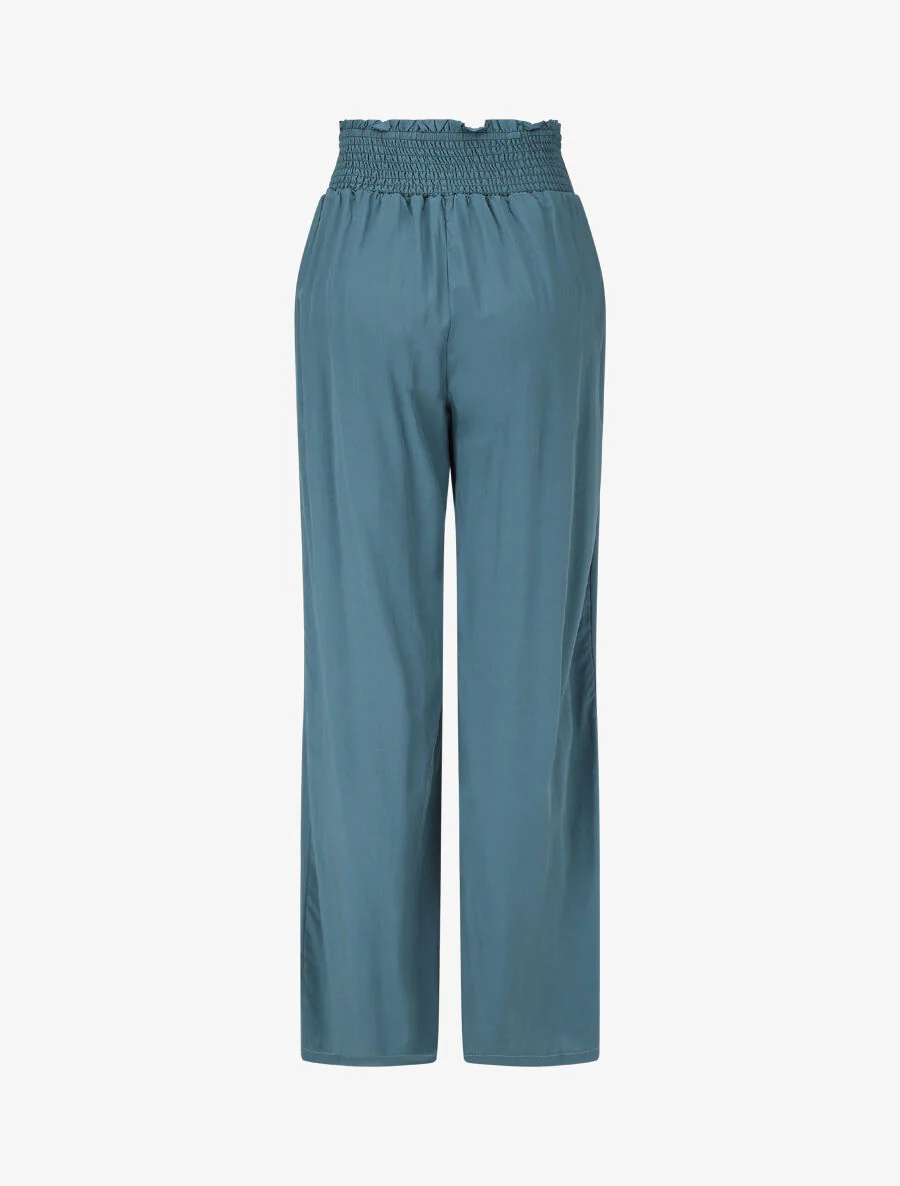 Soepelvallende effen broek met elastische tailleband - Blauwgroen - Image 2