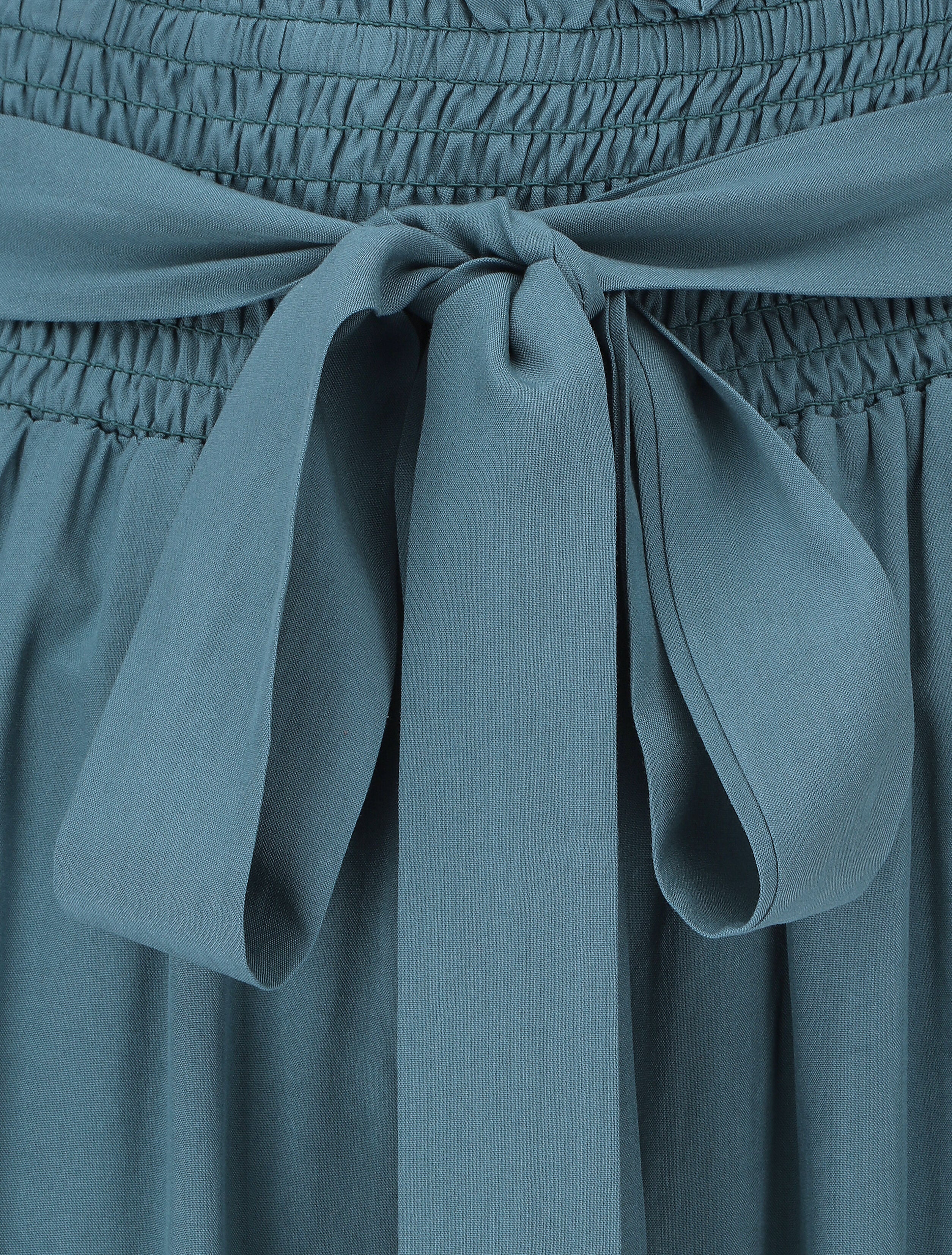 Soepelvallende effen broek met elastische tailleband - Blauwgroen - Image 3