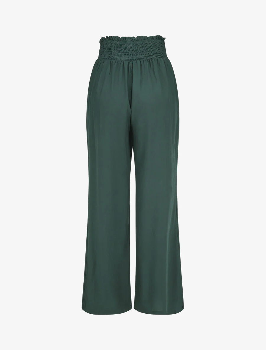 Soepelvallende effen broek met elastische tailleband - Dennengroen - Image 2