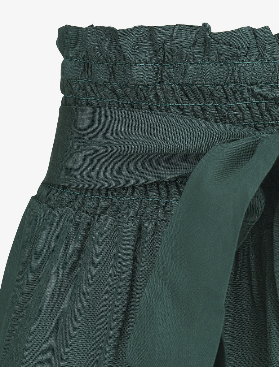Soepelvallende effen broek met elastische tailleband - Dennengroen - Image 3