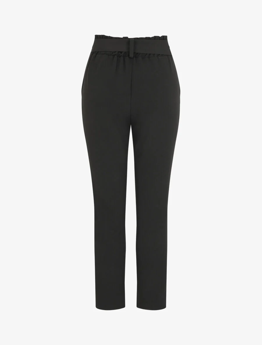 Soepelvallende effen broek met elastische tailleband - zwart - Image 2