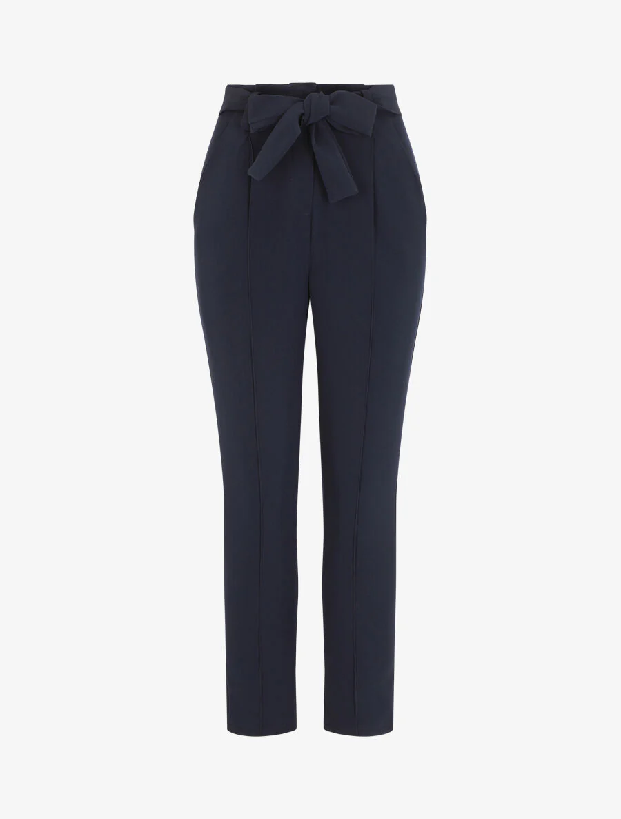 Soepelvallende effen broek met elastische tailleband - Marineblauw