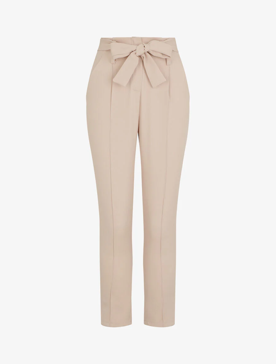 Soepelvallende effen broek met elastische tailleband - Beige