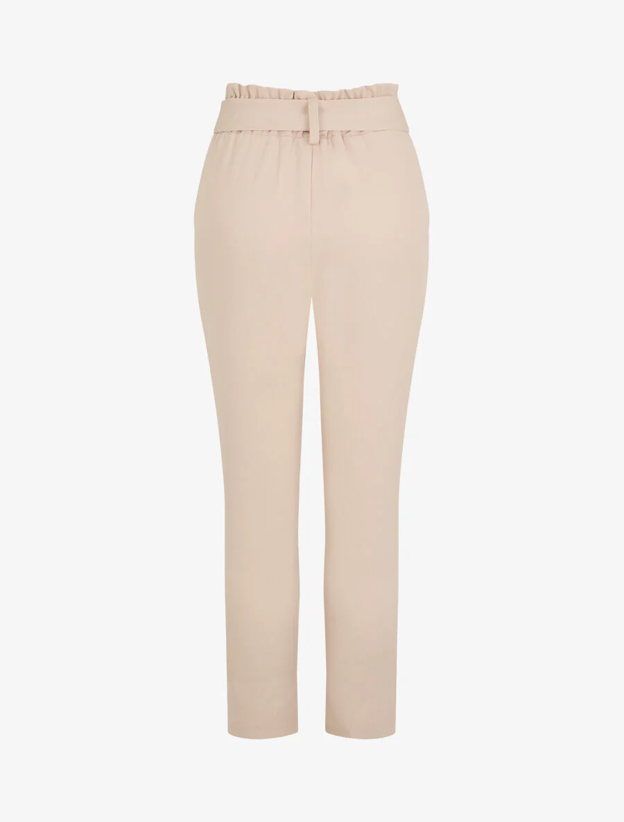 Soepelvallende effen broek met elastische tailleband - Beige - Image 2