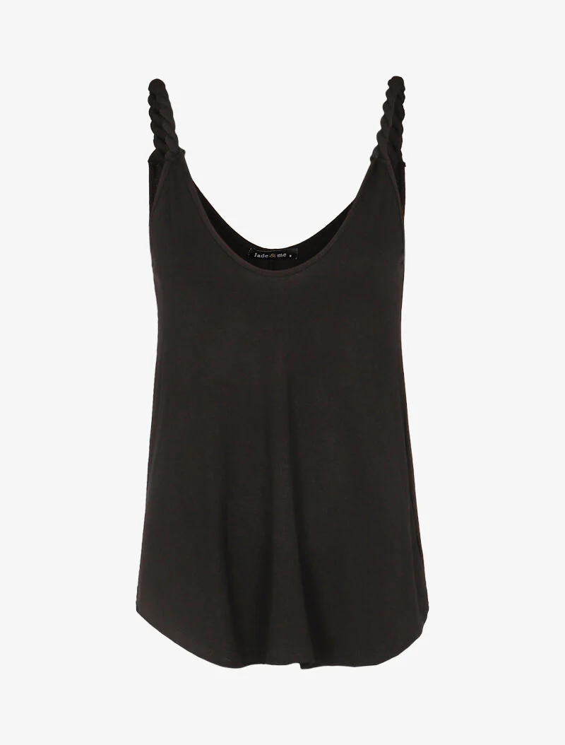Soepelvallende tanktop met gedraaide bandjes - zwart