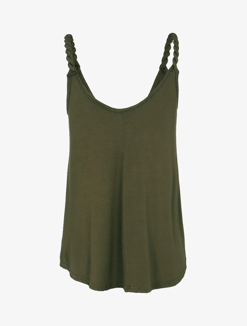 Soepelvallende tanktop met gedraaide bandjes - kaki - Image 2