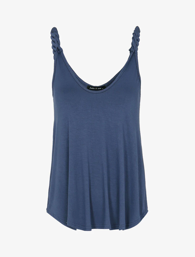 Soepelvallende tanktop met gedraaide bandjes - blauw