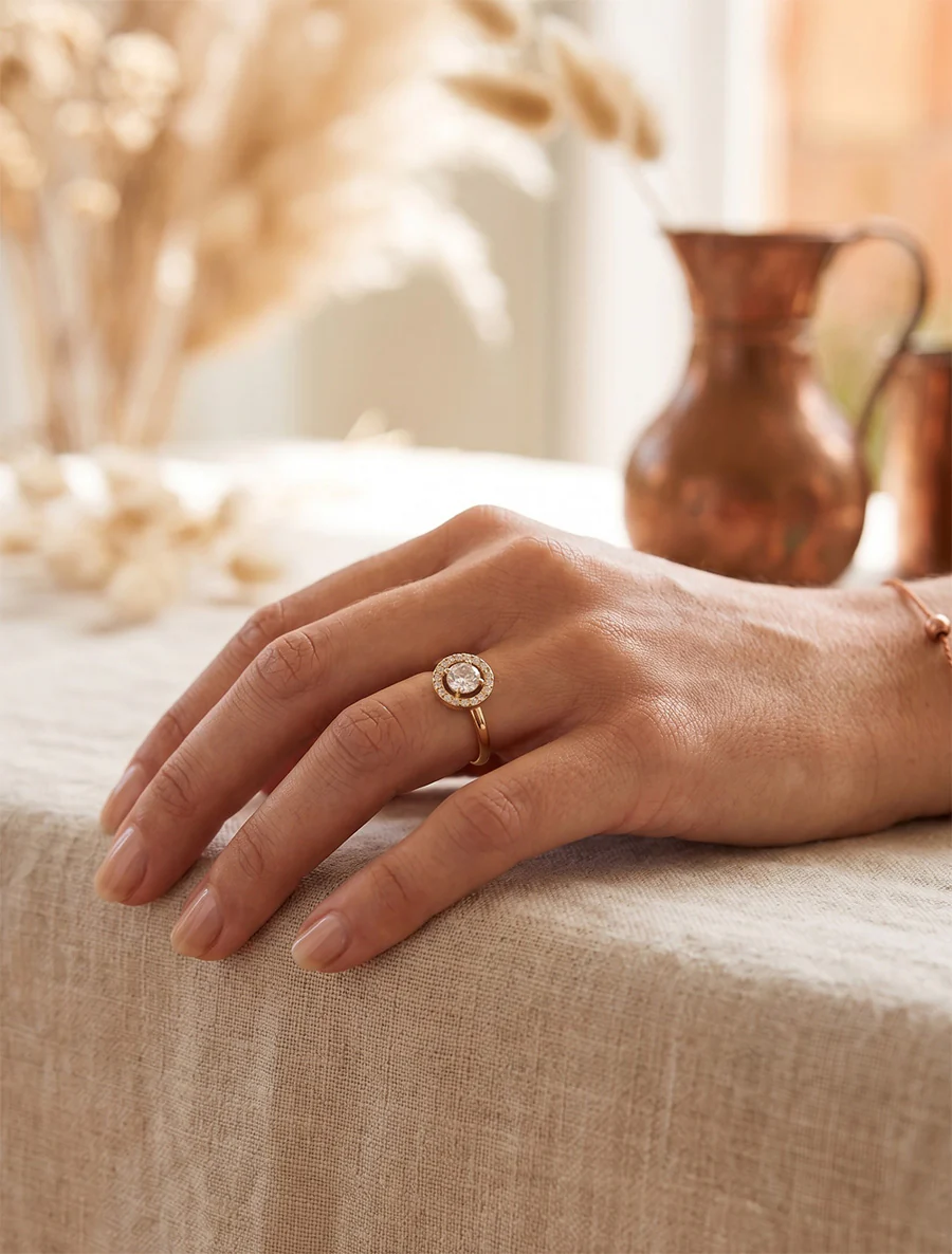 Solitaire ring stijl ingelegd met stenen - Goud