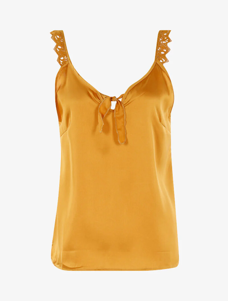 Tanktop met bandjes en haakdetails - geel