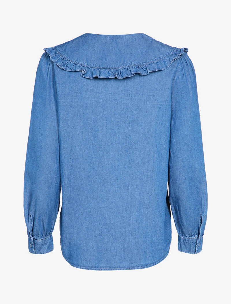 Spijkerblouse met ruches op de kraag - Blauw denim - Image 2