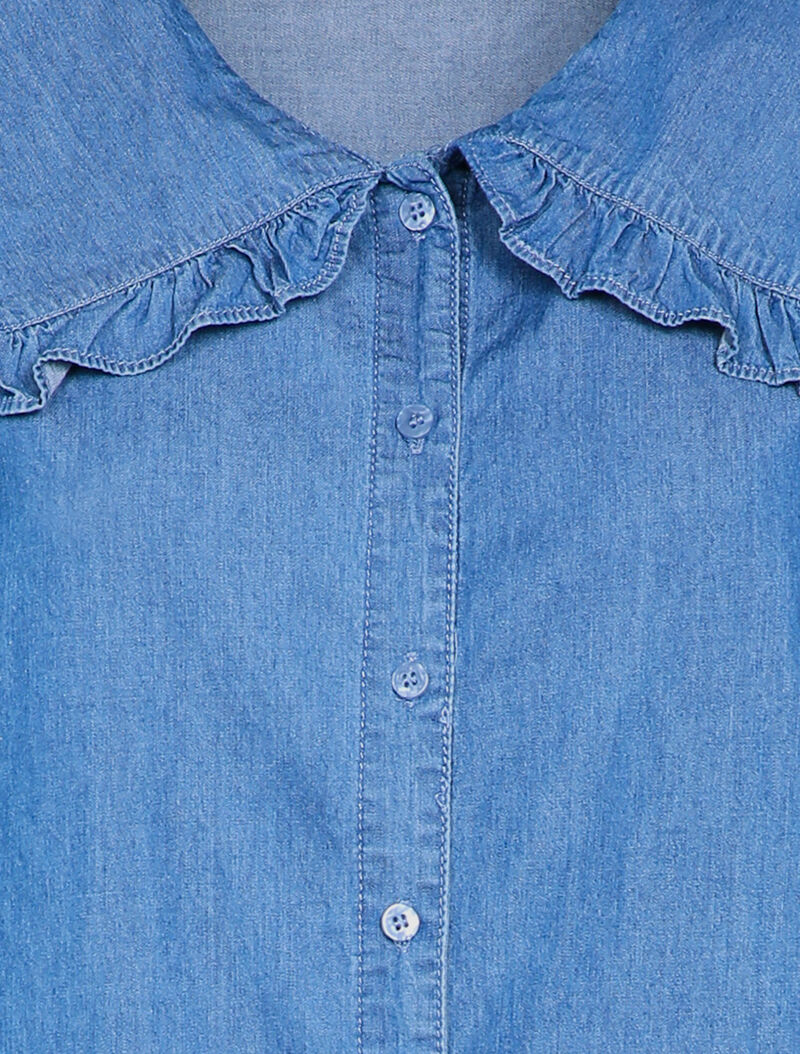 Spijkerblouse met ruches op de kraag - Blauw denim - Image 3