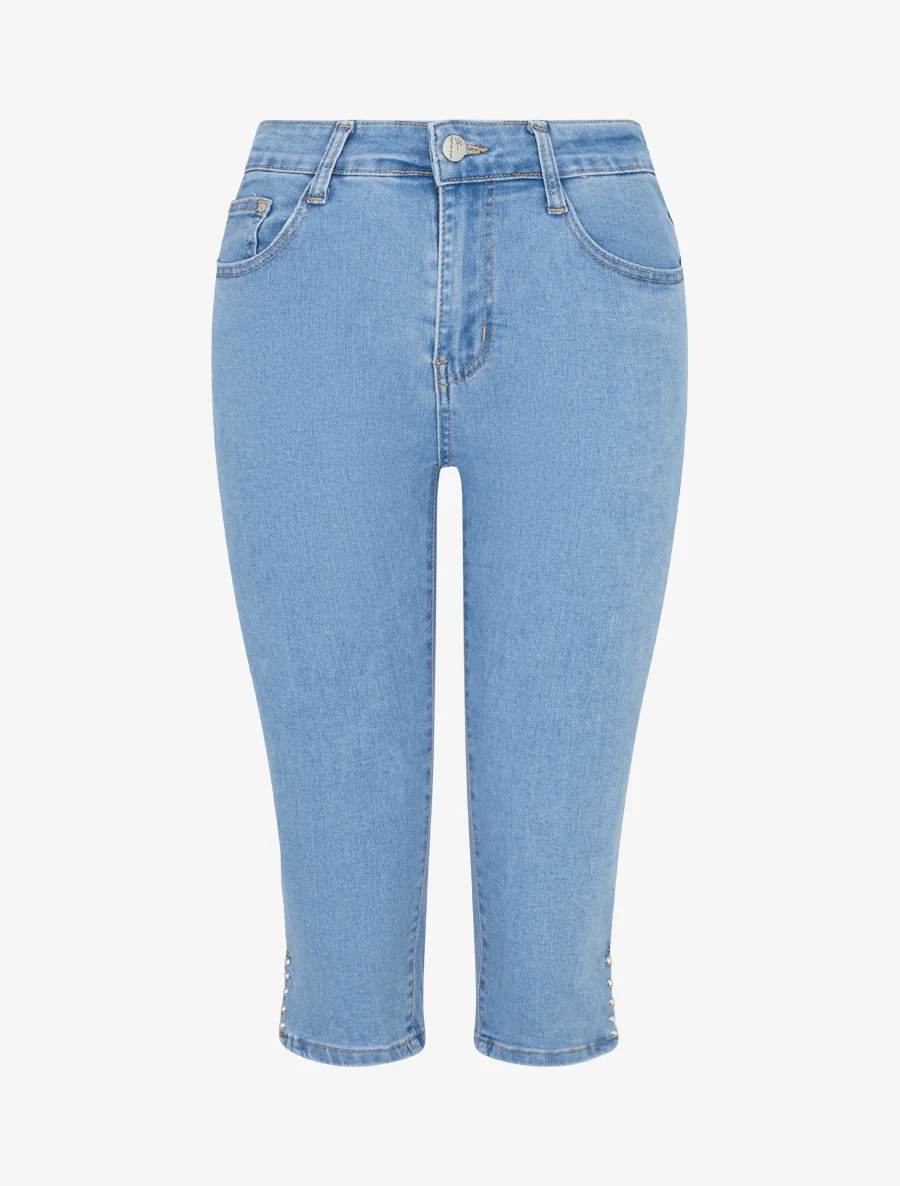 Spijkerbroek met split. - Blauw