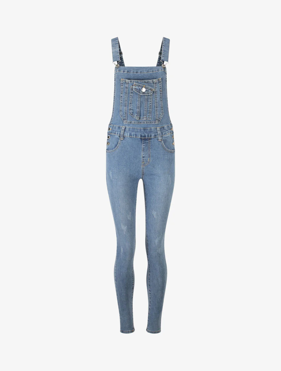 Jeans overall met scheurdetails - Lichtblauw
