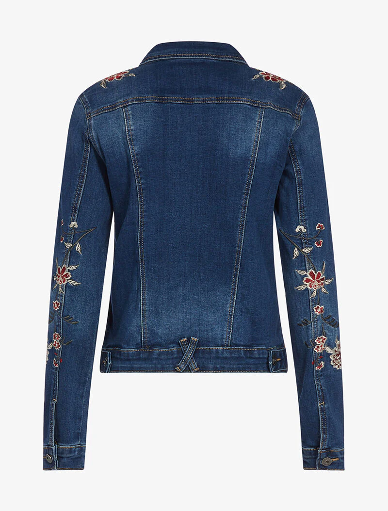 Spijkerjack met borduursel op rug en mouwen - donker denim - Image 2