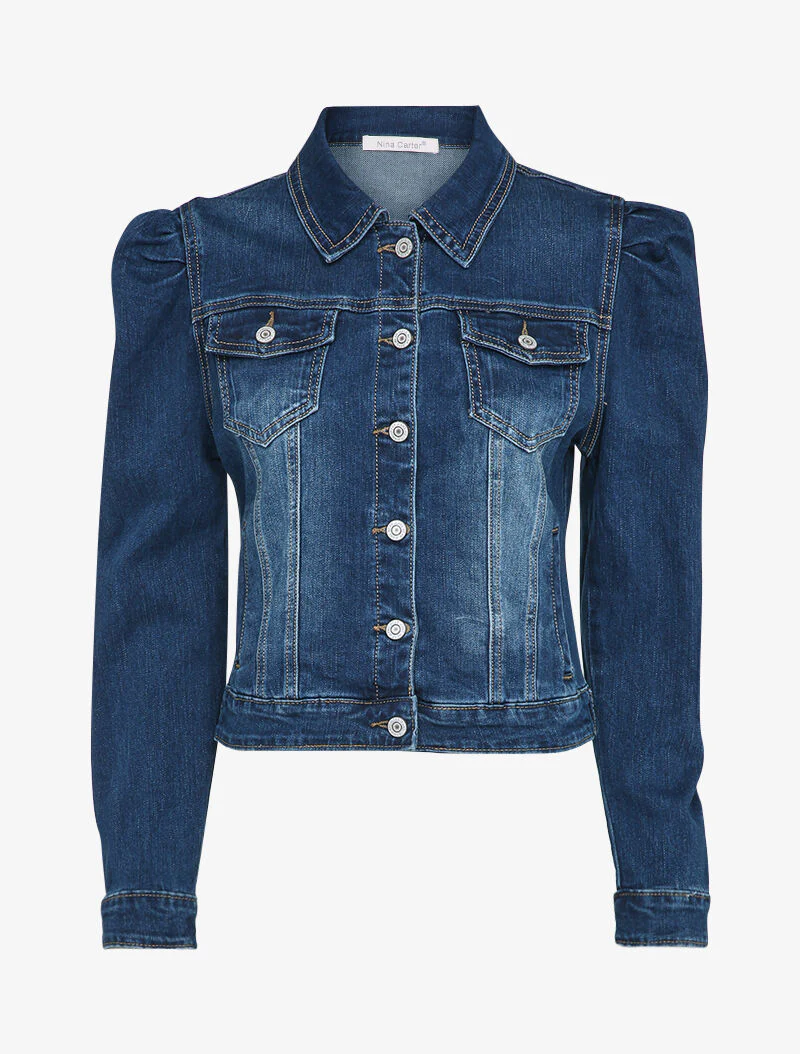 Spijkerjasje met pofmouwen - Donkerblauw denim