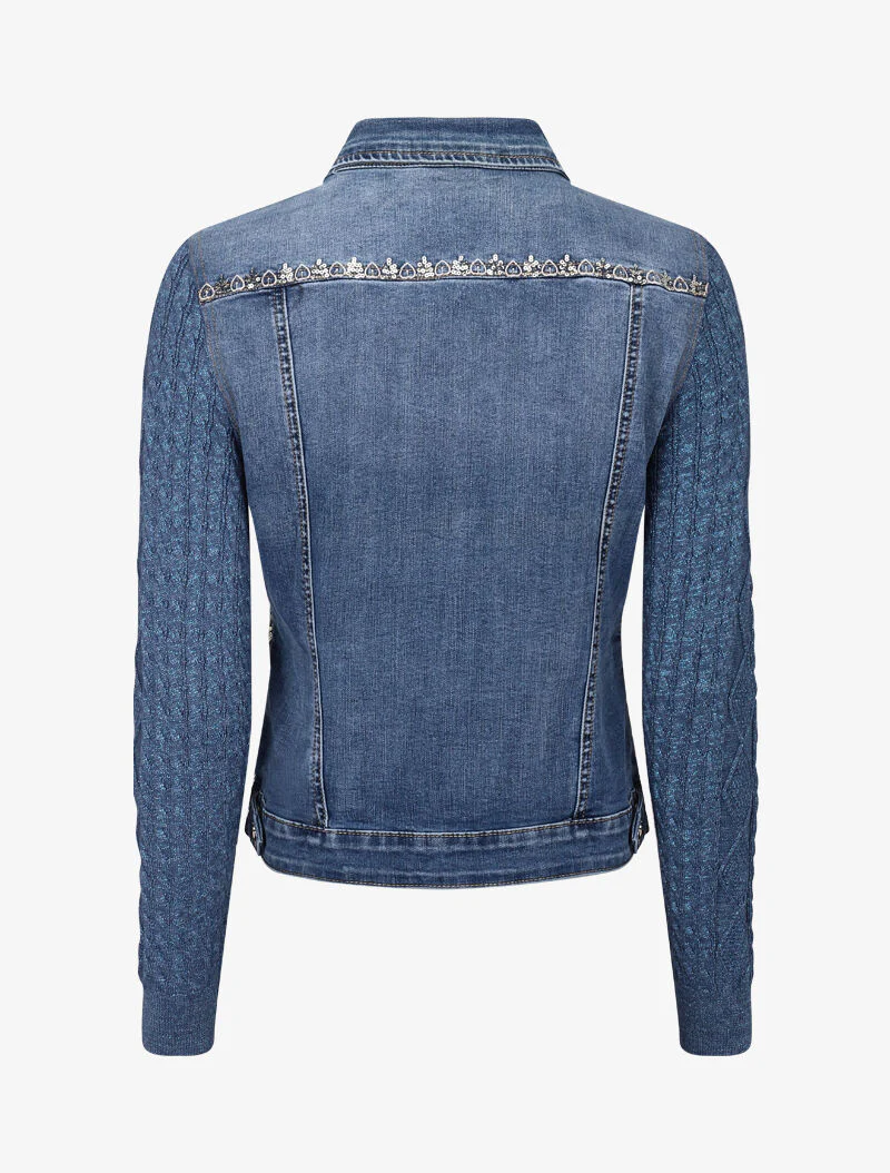 Spijkerjas met geborduurde details en contrasterende mouwen - blauw denim - Image 3
