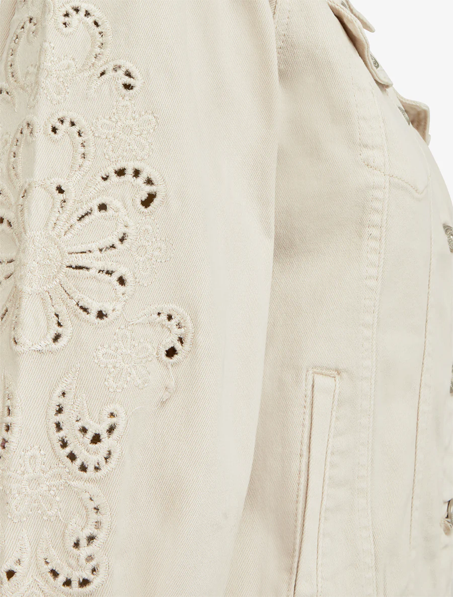 Spijkerjas met geborduurde mouwen - Beige - Image 3