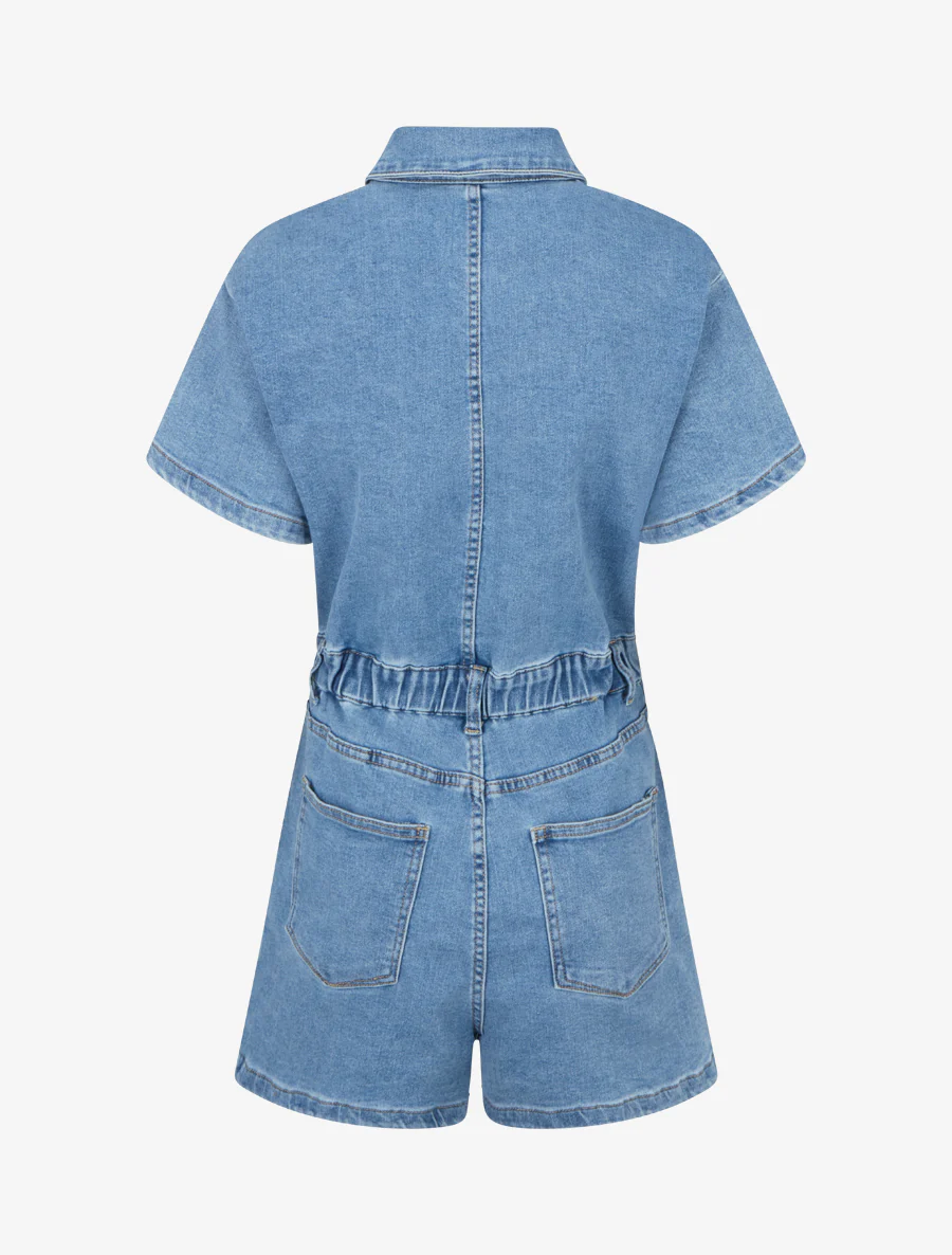 Spijkerjumpsuit met korte mouwen - Blauw - Image 2