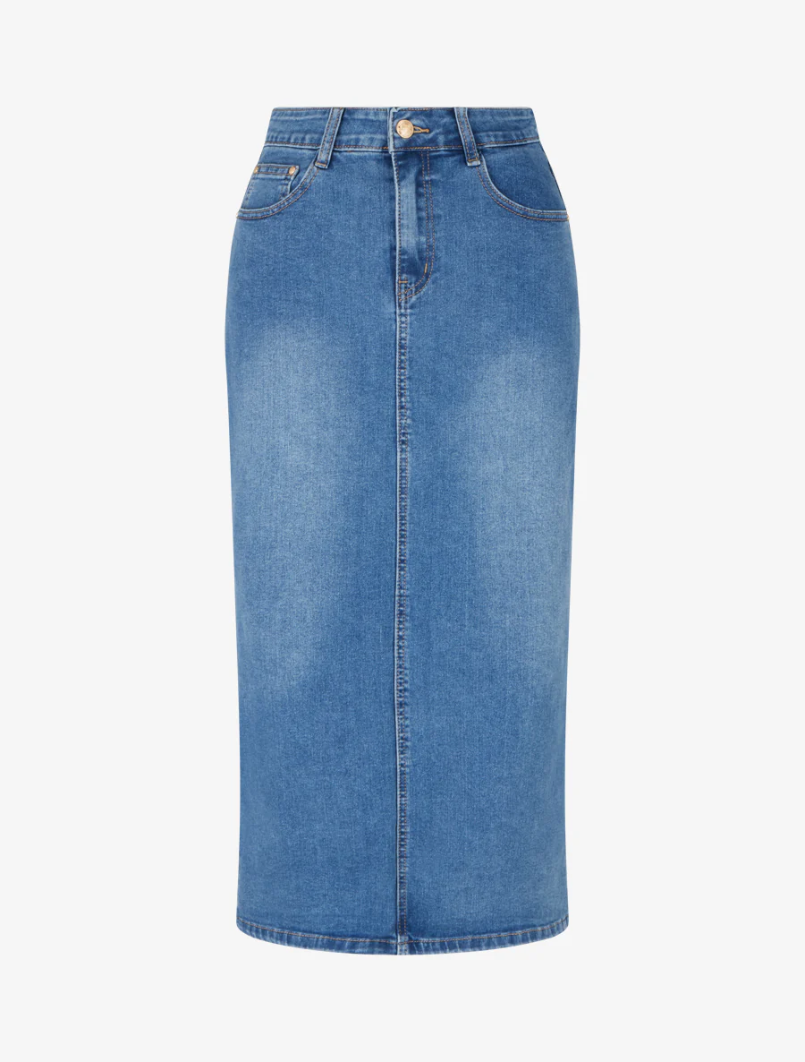 Spijkerrok met split aan de achterkant - Blauw