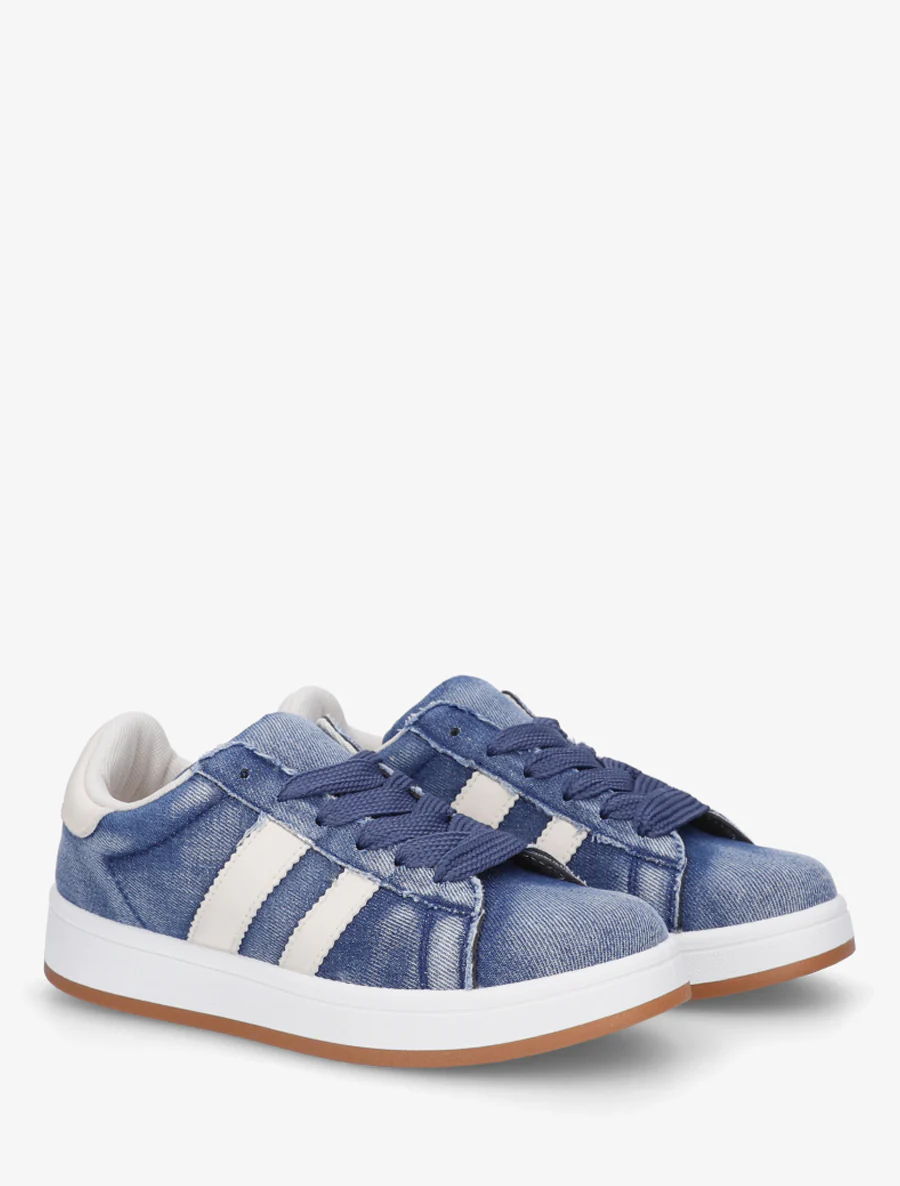 Spijkersneakers met contrasterende strepen - Blauwe denim - Image 4