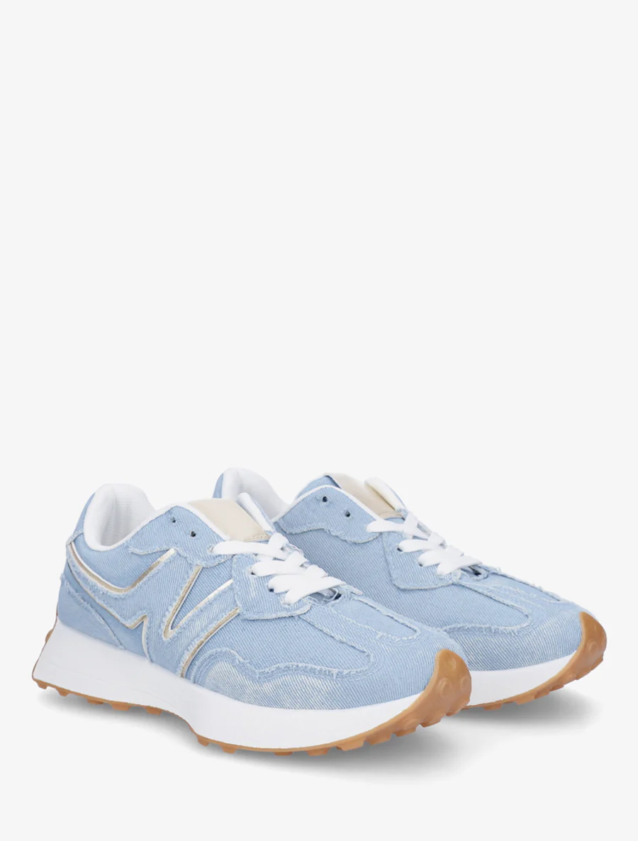 Spijkerstoffen sneakers met iriserend detail - Lichtblauw - Image 4