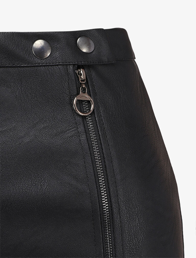 Split rok in imitatieleer met rits - Zwart - Image 3