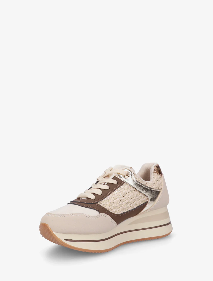 Sportschoenen met mesh inzetstukken en pailletten - Beige/bruin - Image 3