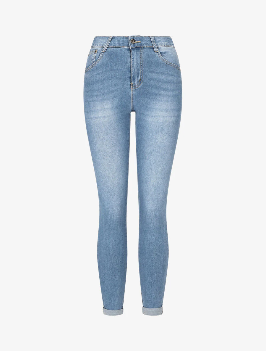 Standaard skinny jeans met revers - blauw