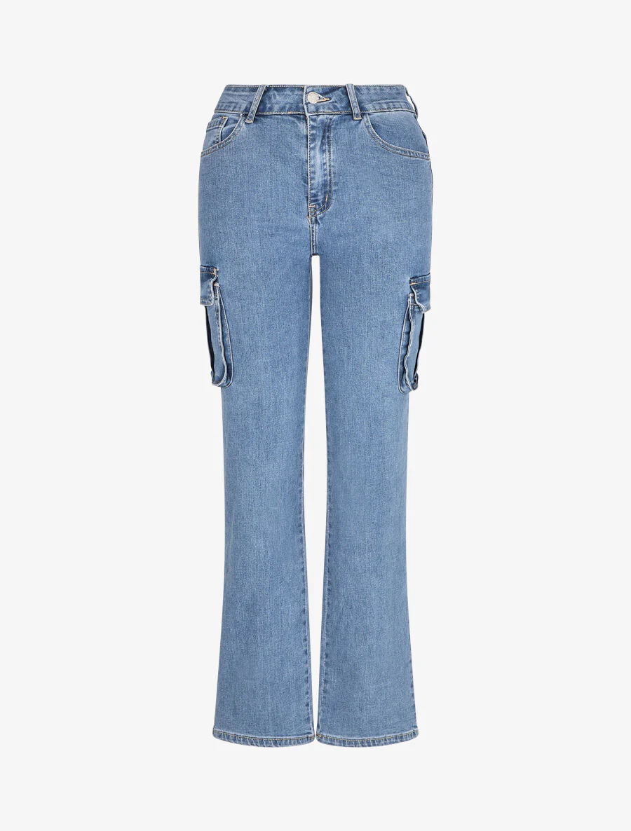 Standaard taille. rechte cargo jeans - blauw