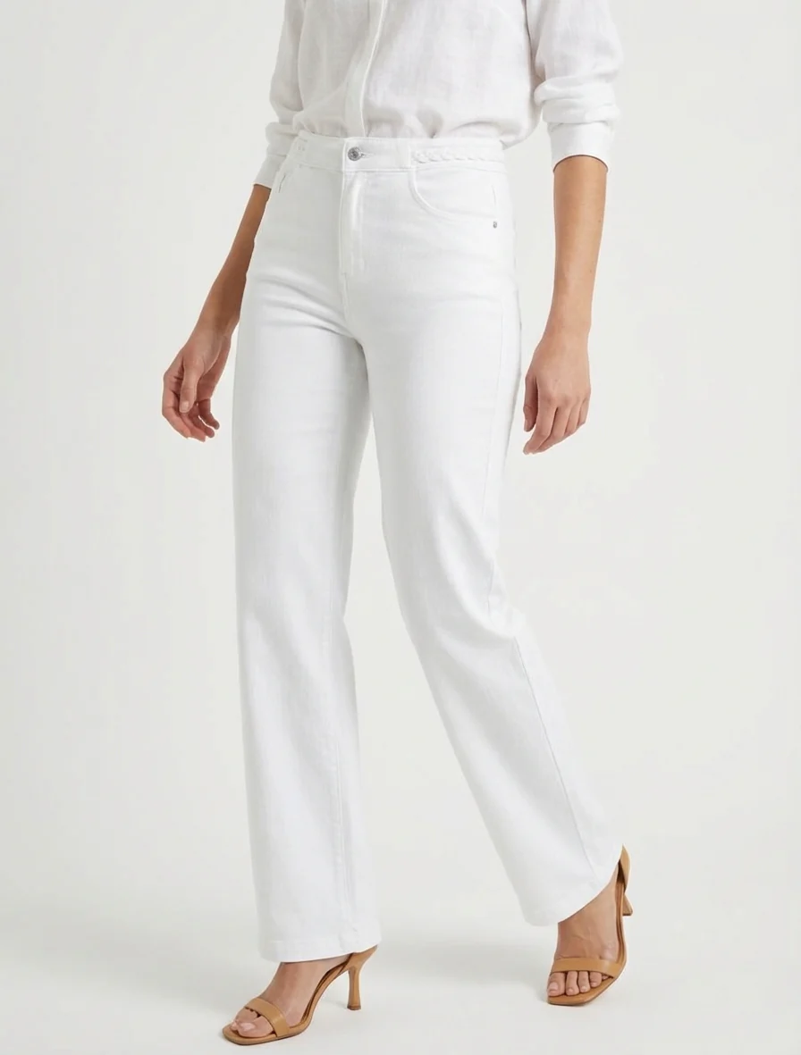 Standaard taille rechte jeans met vlecht - Wit - Image 4