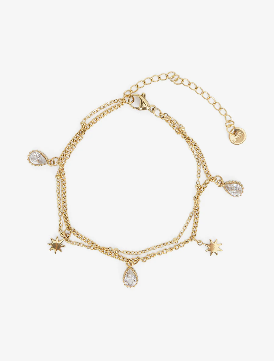 Sterrenarmband en druppels versierd met witte zirkoonstenen - Goud - Image 2
