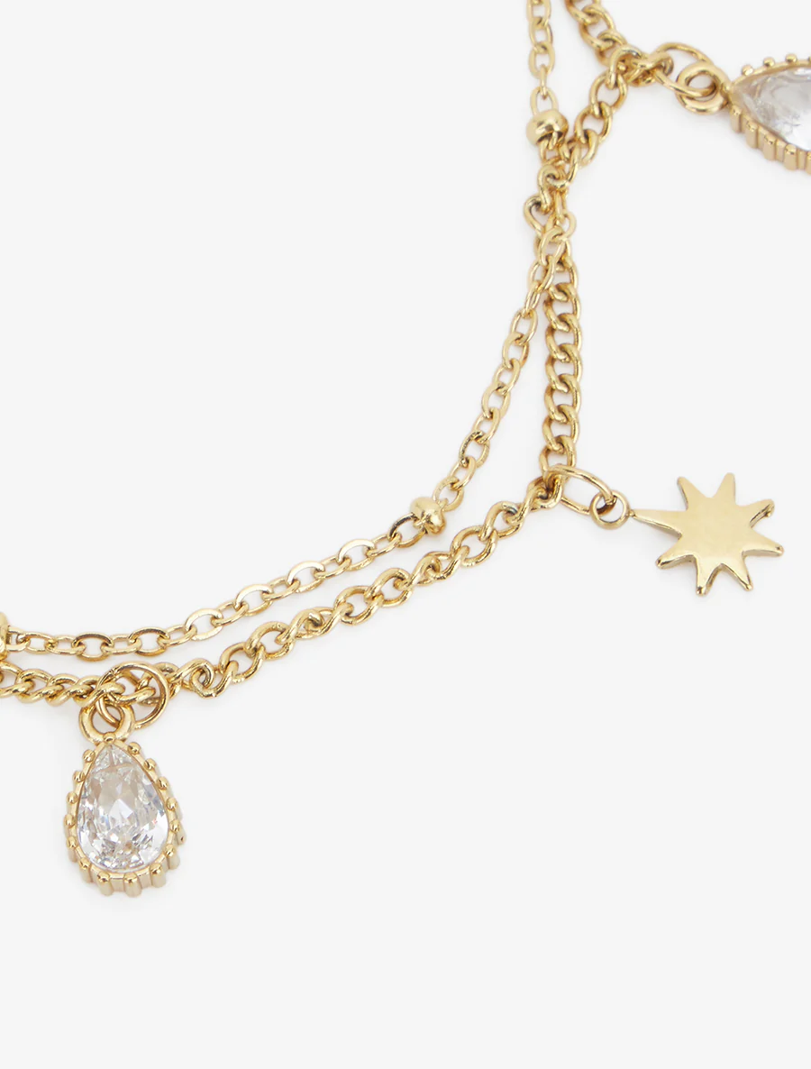 Sterrenarmband en druppels versierd met witte zirkoonstenen - Goud - Image 3