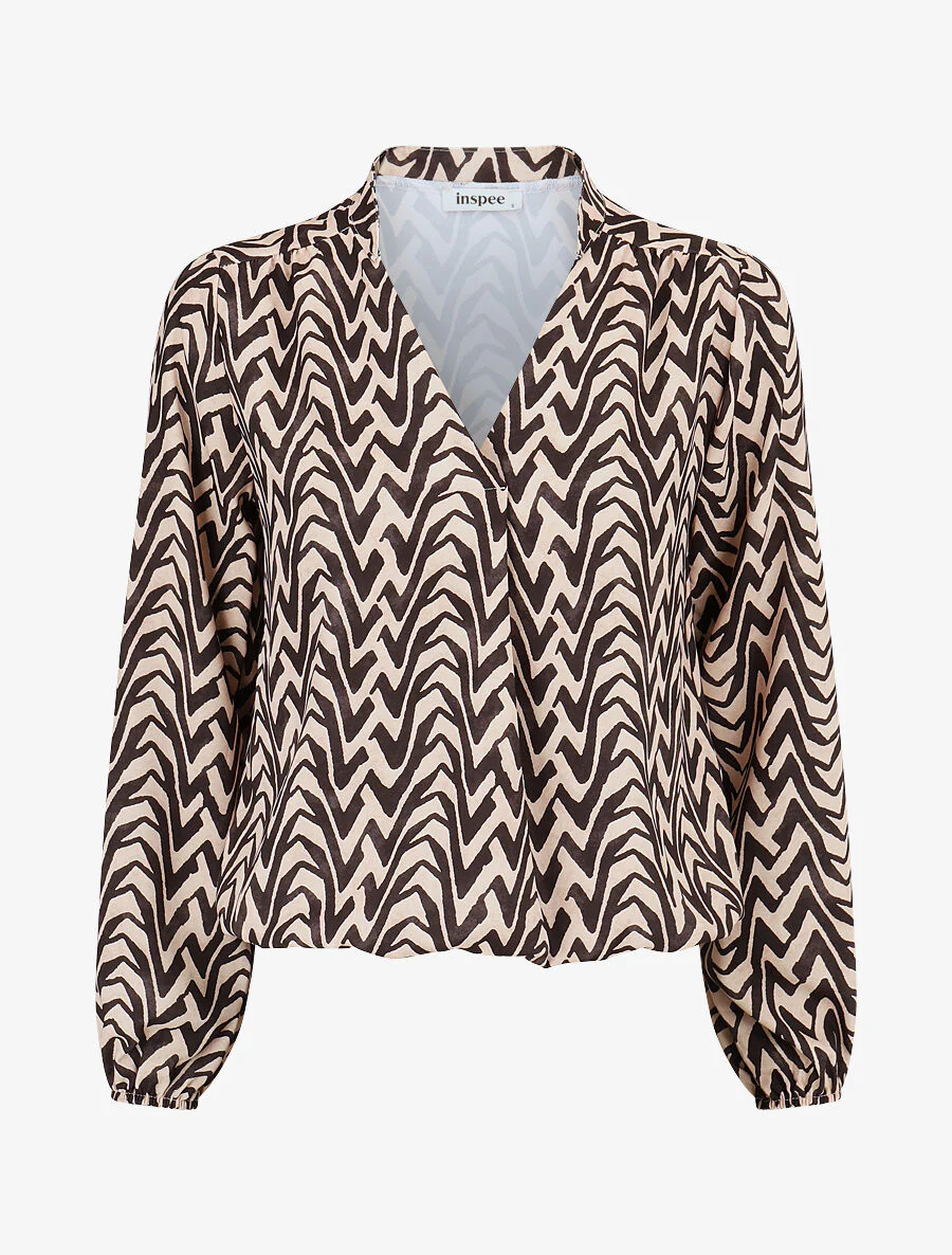 Stijlvolle blouse met golfprint - zwart
