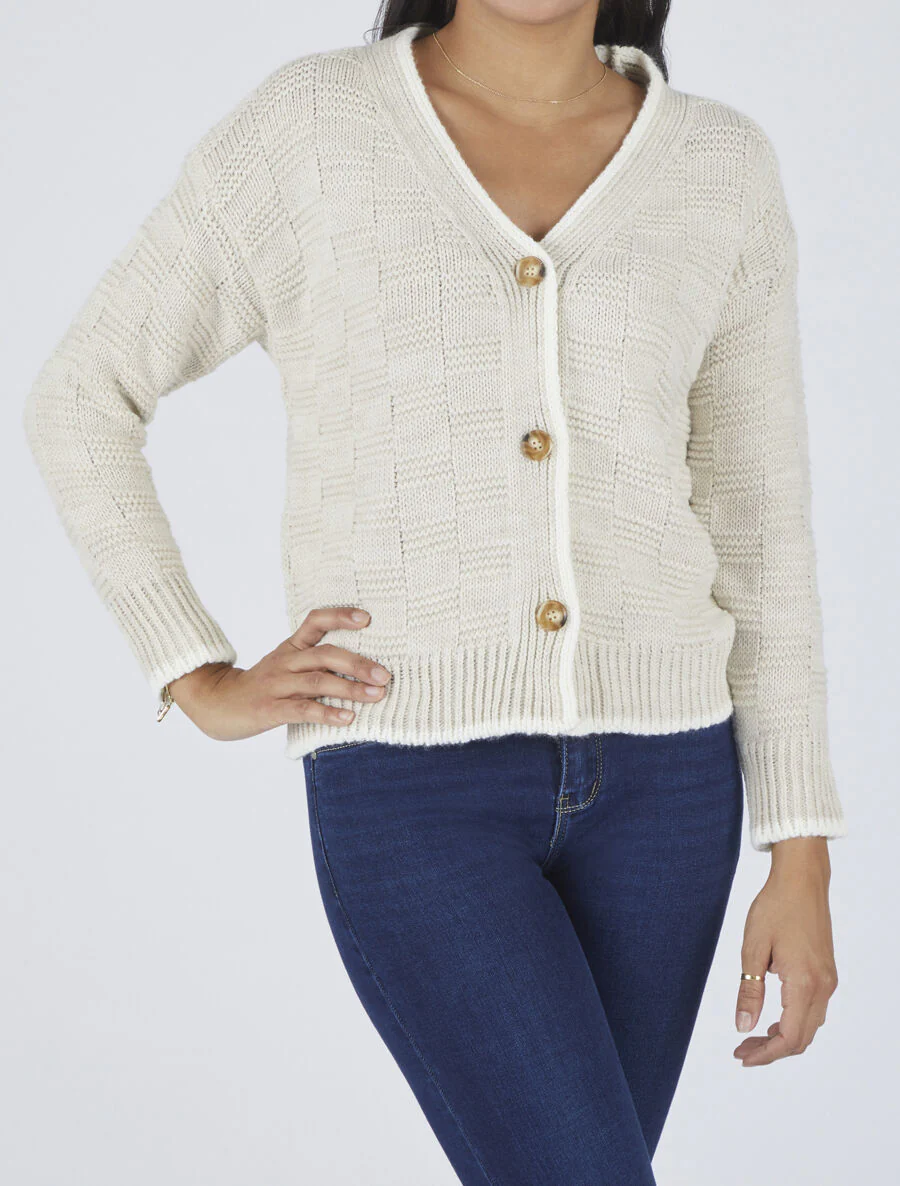 Stijlvolle gebreide V-halsvest - Beige - Image 4