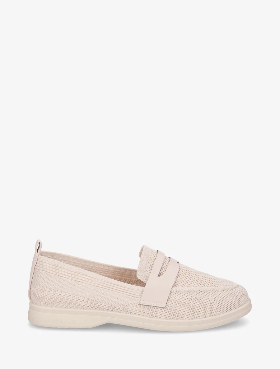 Stoffen mocassins met imitatie-inzetstuk - Beige