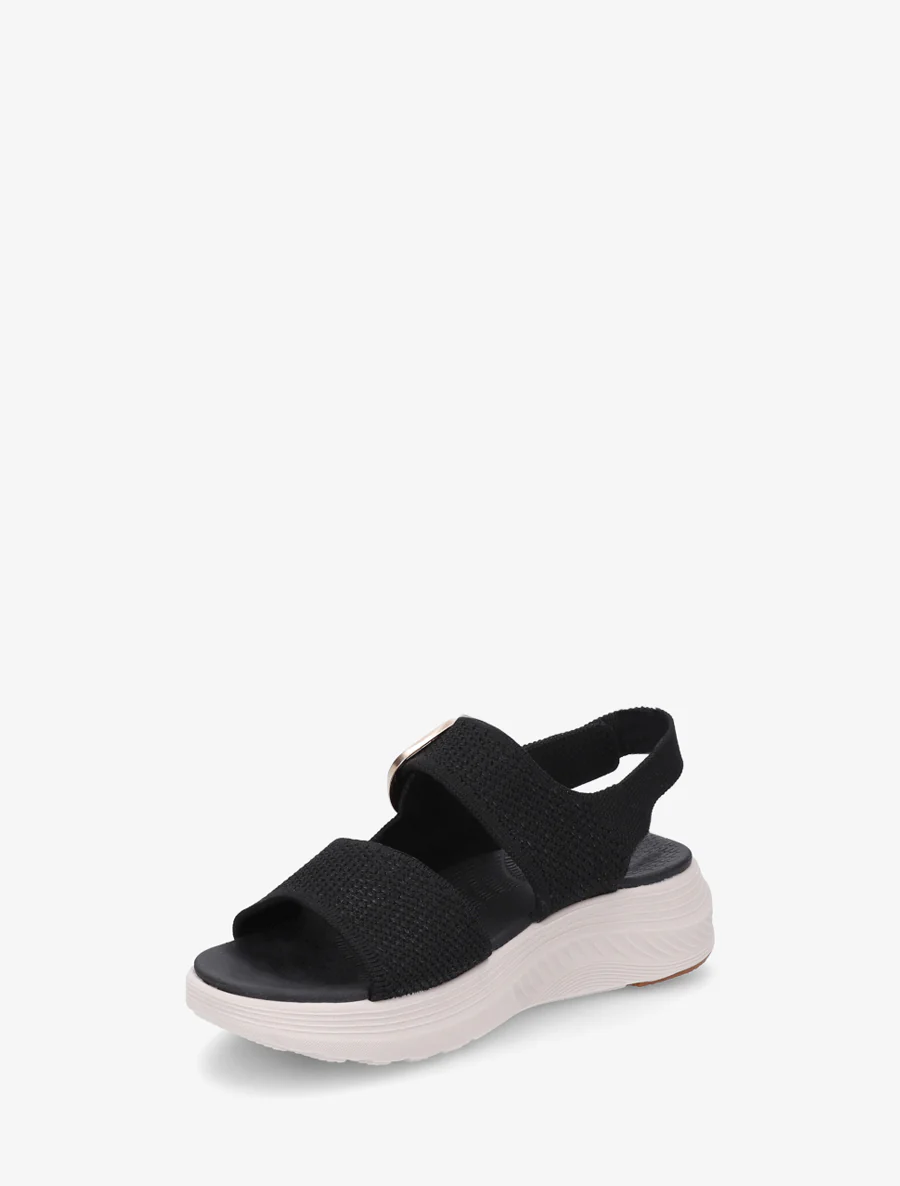 Stoffen sandalen met gesp en klittenband. - Zwart - Image 3