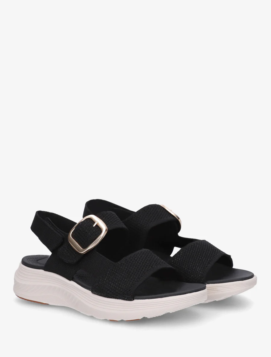 Stoffen sandalen met gesp en klittenband. - Zwart - Image 4