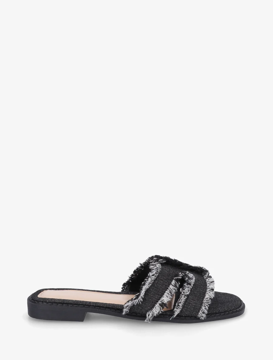 Stoffen slippers met rafelig effect - Zwart
