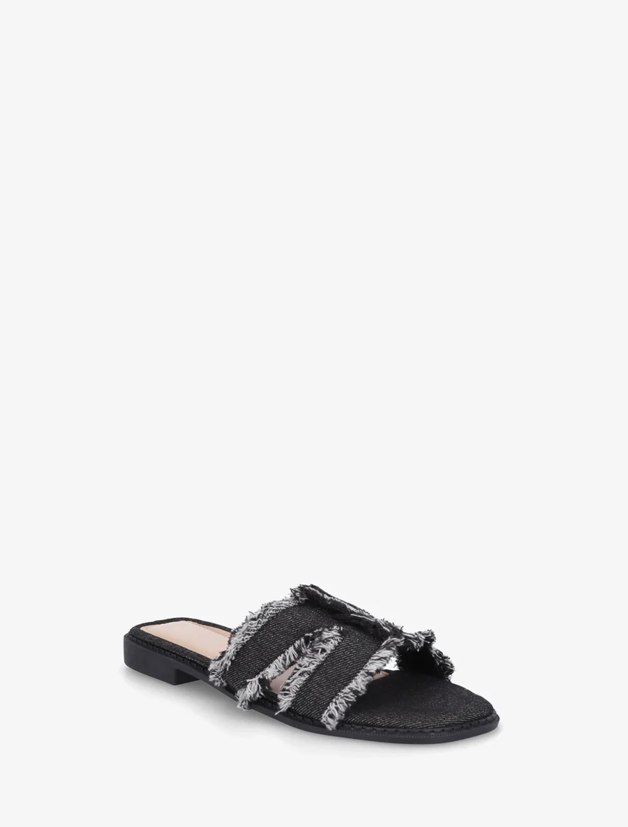 Stoffen slippers met rafelig effect - Zwart - Image 2