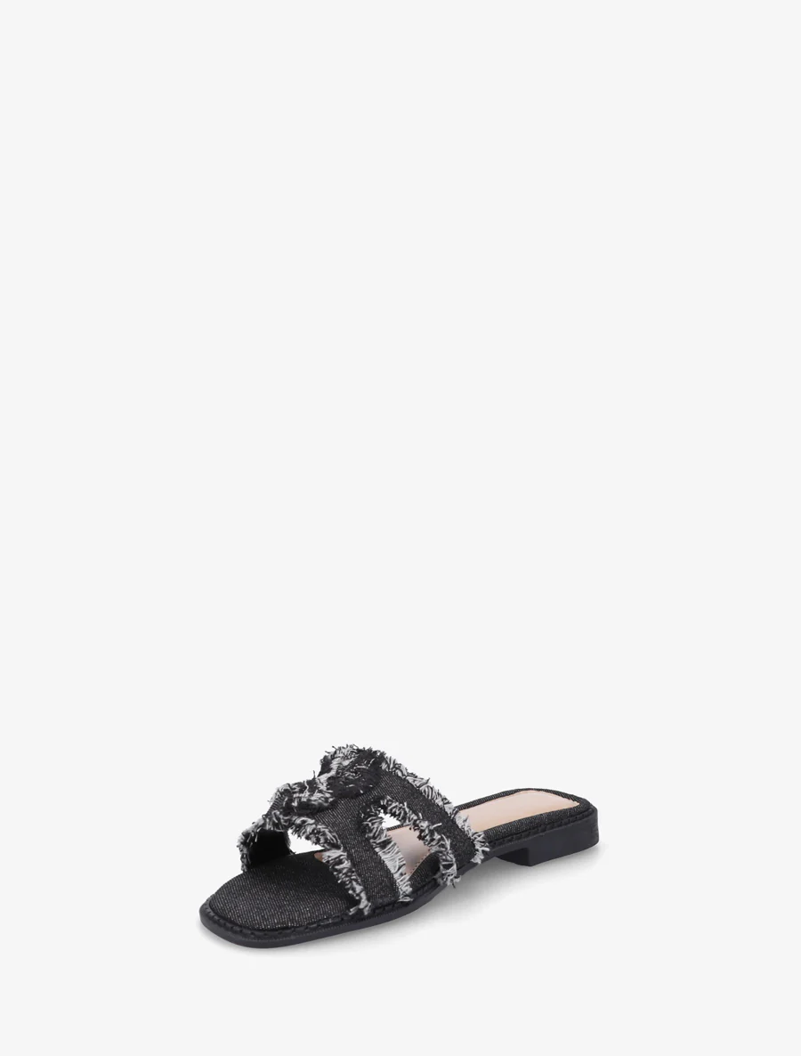 Stoffen slippers met rafelig effect - Zwart - Image 3