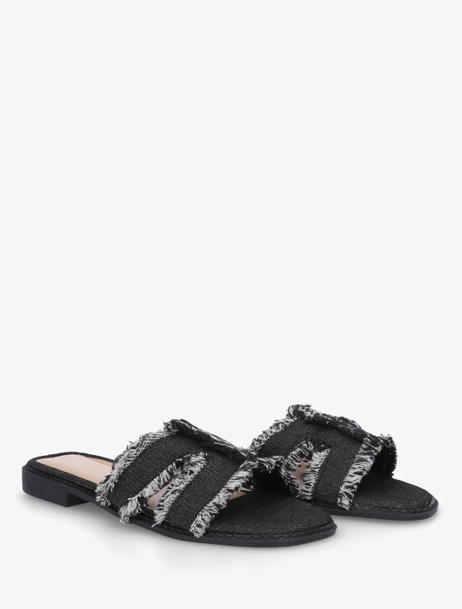Stoffen slippers met rafelig effect - Zwart - Image 4