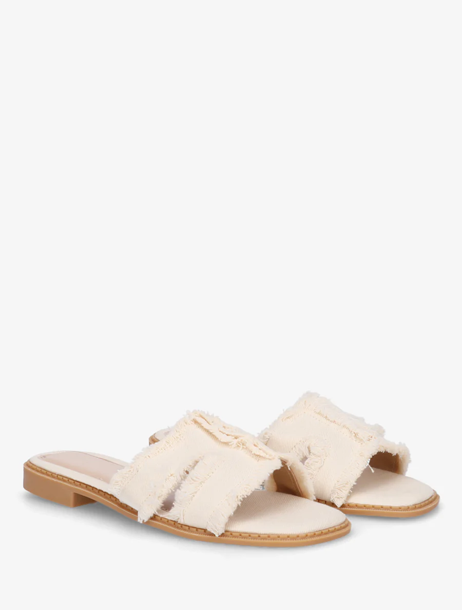 Stoffen slippers met rafelig effect - Beige - Image 4