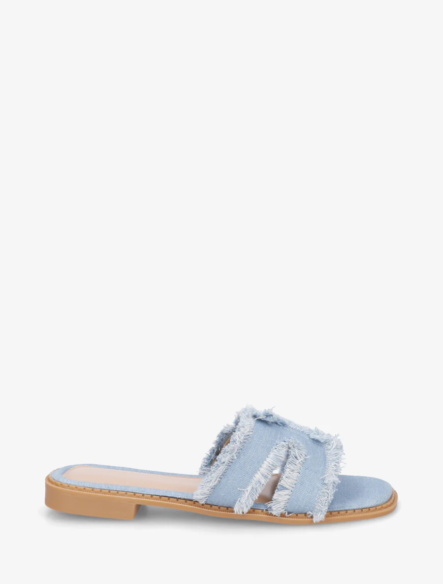 Stoffen slippers met rafelig effect - Blauwe denim