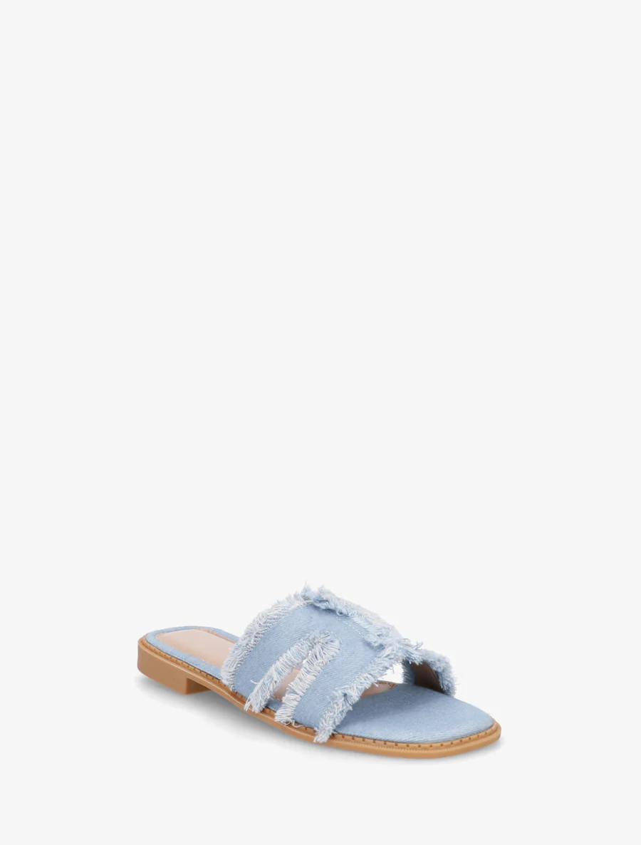 Stoffen slippers met rafelig effect - Blauwe denim - Image 2