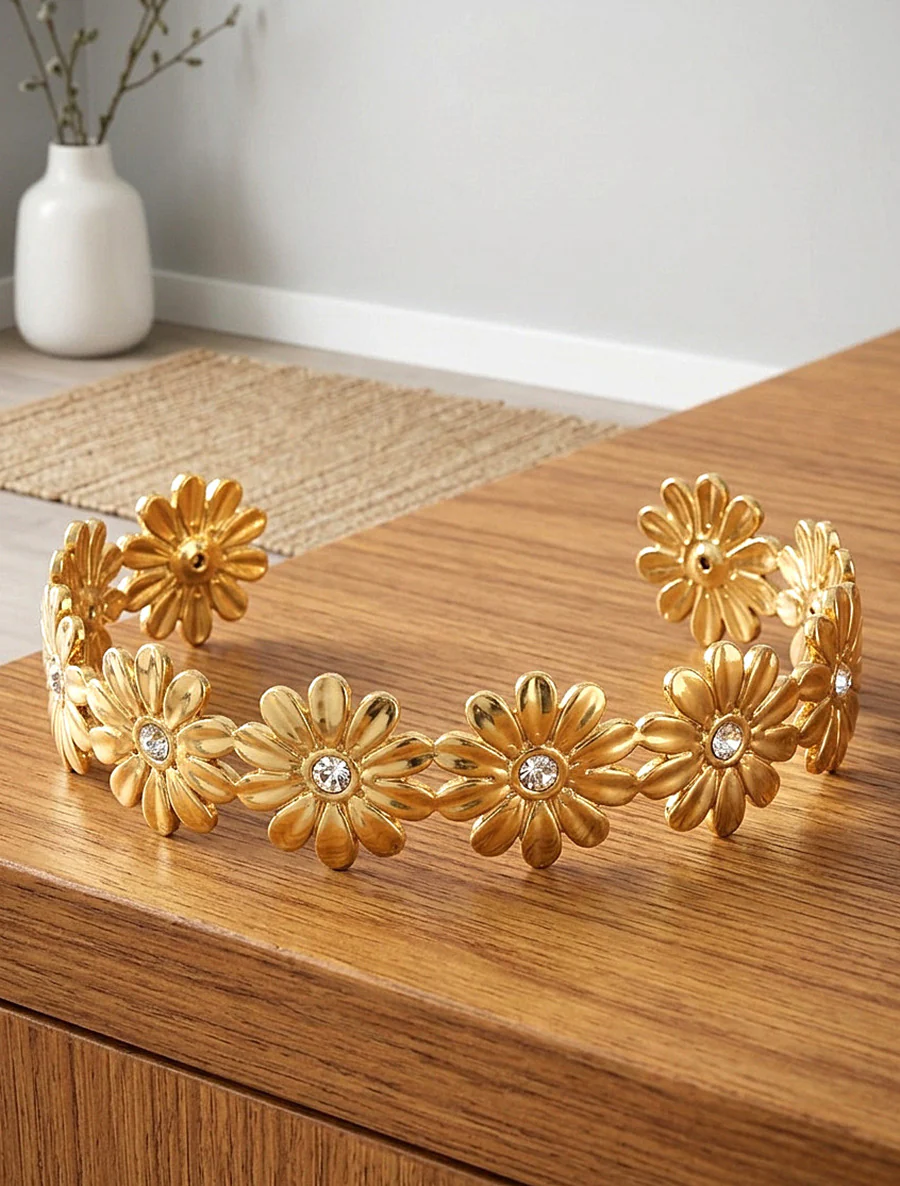 Stras margriet armband - Goud